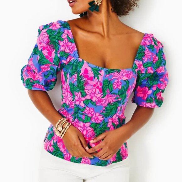 Lilly Pulitzer Tops - Lllly Pulitzer Bitsy StretchTop Cerise Pink Wms Sz 0 Pink Safari Sunset NWT 138